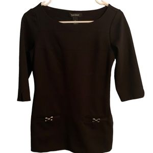 White House Black Market Womens Size XS Tunic Shirt Dress Black Side Zip Stretch